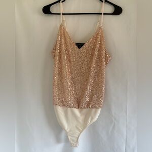 Champagne Sexy Sincerely Jules Size Small Bodysuit Snap Bottom Thin Strap Sequin